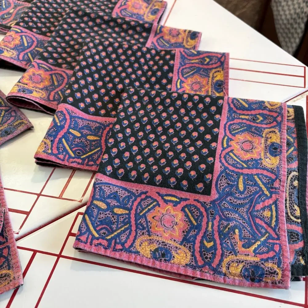 Vintage 8 Placemats 8 Napkins Purple Paisley Cotton Table Linens